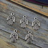 HAMSA HANDS Charms, TierraCast Antique Silver, Qty 4, Hand of Miriam Charm Drops, 21mm Yoga Meditaton Charms