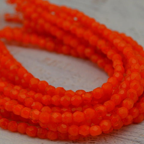 Opal Orange 4mm Faceted Round Beads / Firepolished Czech Glass Beads / Bohemian Fire Polished Spacers Qty 50 Bright Orange Tangerine