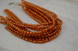 HALO SANDALWOOD 4mm Faceted Round Czech Glass Beads / Fire Polished Round Bead Qty 50 / Transparent Orange Copper Gold Finish Fire Polish