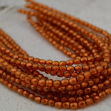 HALO SANDALWOOD 4mm Faceted Round Czech Glass Beads / Fire Polished Round Bead Qty 50 / Transparent Orange Copper Gold Finish Fire Polish