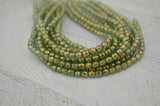 HALO HEAVENS 4mm Faceted Round Czech Glass Beads / Fire Polished Qty 50 Transparent Green Gold Finish Firepolished Czech Beads