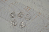 Peace Charms, TierraCast Peace Sign Pendants, Bright Rhodium Silver, 15mm, Tiny 70s Retro Hippie Charms Tierra Cast