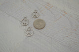 Peace Charms, TierraCast Peace Sign Pendants, Bright Rhodium Silver, 15mm, Tiny 70s Retro Hippie Charms Tierra Cast