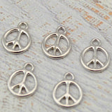 Peace Charms, TierraCast Peace Sign Pendants, Bright Rhodium Silver, 15mm, Tiny 70s Retro Hippie Charms Tierra Cast