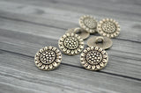 SUNFLOWER Buttons Antique Silver, Sun Flower Metal Button 11/16” / Qty 4 to 8 / 17mm /Great Leather Wrap Clasp, Clothing