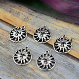 Sunshine Drops, TierraCast Pendants, Antique Silver, 19mm Qty 4 to 20, Sun Face Charms, Yoga Bracelet Charms