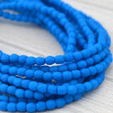 Neon Electric Blue 3mm Faceted Round Czech Glass Beads, Qty 50 Fire Polished, Small Bead, Firepolished Bright Opaque Blue - LakiKaiSupply