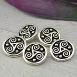 TRISKELE CELTIC Button Tierracast Buttons Qty 4 to 20 Antique Silver Round Metal Shank Button, Great for Leather Wraps, Focal Clasps