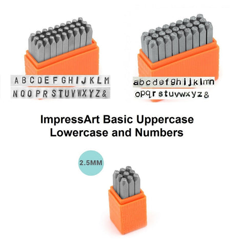 ImpressArt Metal Stamps, Basic Uppercase, Lowercase, Numbers Metal Stamp Set, 3/32", Sans Serif Economy Alphabet Stamping Kit, 2.5mm - LakiKaiSupply