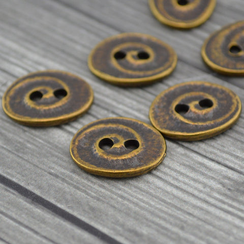 SWIRL Buttons, Oval Metal Buttons, Antique Brass Tierracast 17 mm Qty 4, Great Spiral Brass Button for Leather Wrap Clasp