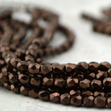 CHOCOLATE BRONZE Faceted Round Czech Glass Beads 3mm Qty 50 Firepolished Tiny Brown Bronze Beads