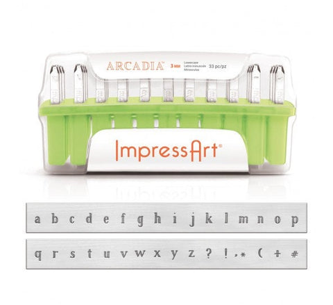 ImpressArt ARCADIA Lowercase Metal Stamping Kit, 3mm Alphabet Stamps,  Impress Art Lower Case Plus NEW Bonus Punctuation Design Stamps