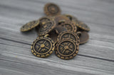 Fleur De Lis Metal Buttons, Antique Bronze Metal Button, Quatre Foil, 17mm Qty 4 , Brass Style, Great for Leather Wrap Clasps or Clothing