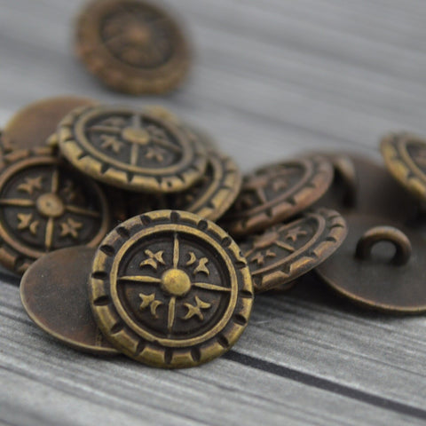 Fleur De Lis Metal Buttons, Antique Bronze Metal Button, Quatre Foil, 17mm Qty 4 , Brass Style, Great for Leather Wrap Clasps or Clothing