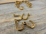 TierraCast Horseshoe Charms, Horse Shoe Drop Pendant Qty 4 Antique Gold Tierra Cast Western Charm 16mm