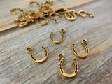 TierraCast Horseshoe Charms, Horse Shoe Drop Pendant Qty 4 Antique Gold Tierra Cast Western Charm 16mm