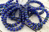 COBALT Picasso Czech Glass Rondelles 9mm /Faceted Gemstone Donuts Czech Glass Beads Dark Blue Transparent Czech Glass Beads 9mm Qty 12 or 24