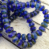 COBALT Picasso Czech Glass Rondelles 9mm /Faceted Gemstone Donuts Czech Glass Beads Dark Blue Transparent Czech Glass Beads 9mm Qty 12 or 24