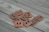 HAMMERTONE Buttons TierraCast Button, Rectangle Metal Buttons, Qty 4, Antique Copper, 15mm Textured Two Hole, Tierra Cast Pewter Buttons