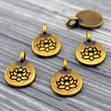 TierraCast LOTUS Charms, Antique Brass, Tiny Flower Charms, Bronze Drops, Qty 4 to 20 Yoga Meditaton Wrap Bracelet Charms