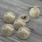 BUFFALO Nickel Metal Buttons 3/8" Antique Silver, Nickel Reproduction Tiny Shank Back Button, Qty 4 or 8, Buffalo Head 11mm