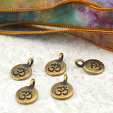 OM Charms, Antique Brass, TierraCast, Om Pendants, Tiny Om Charm Drops, Bronze, Qty 4 to 20, Yoga Meditaton Wrap Bracelet Charms