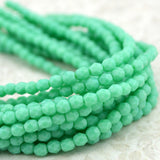 TURQUOISE GREEN 4mm Faceted Round Czech Glass Beads Qty 50 /Opaque Aqua Firepolished Small Czech Beads