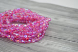 HOT PINK AB 6mm Faceted Round Czech Glass Beads Qty 25 or 50 Fire Polished Fuchsia Pink Mix with Aurora Borealis