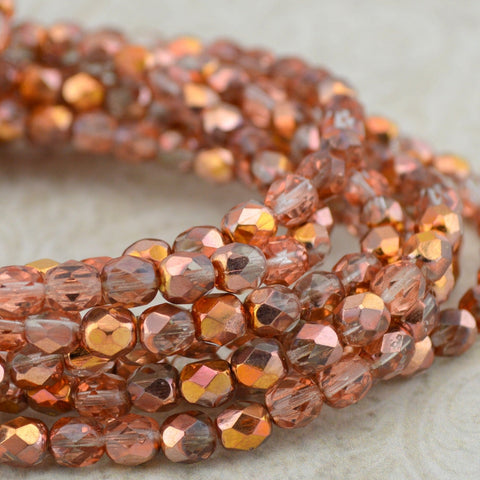 CRYSTAL CAPRI GOLD 6mm Faceted Round Czech Glass Beads Qty 25 or 50 Fire Polished Clear with Gold Metallic Beads