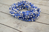 SILVER SAPPHIRE 6mm Faceted Round Czech Glass Beads Qty 25 or 50 Fire Polished /Metallic Silver and Sapphire Blue