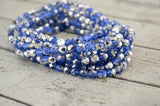 SILVER SAPPHIRE 6mm Faceted Round Czech Glass Beads Qty 25 or 50 Fire Polished /Metallic Silver and Sapphire Blue