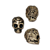 TierraCast Sugar Skull Beads, ROSE SKULL Vertical Hole, Antique Brass 10mm, Qty 4 to 20 Bronze Top Drilled Halloween Day of the Dead Jewelry