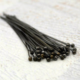 Headpins 2" Gunmetal Gray Ball Pins, Black, Ball Headpins, 24ga Wire, Jewelry Wire Wrapping Findings Supplies