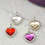 TierraCast Heart Charms, Bright Rhodium Silver, Swarovski Heart Crystal Charms Qty 1 to 6 Tiny Drops, Valentines Day Charms