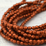 METALLIC ANTIQUE COPPER  3mm Faceted Round Czech Glass Beads Qty 50 / Firepolished Small Spacer Bead