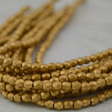 Faceted MATTE METALLIC FLAX Czech Glass Round Beads 3mm Qty 50 Soft Gold, Firepolished Small