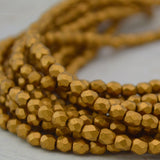 Matte Metallic Gold /GOLDENROD 3mm Faceted Round /Czech Glass Beads /Qty 50 Soft Antique Gold /Firepolished Small