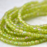 LUSTER IRIS OLIVINE 3mm Faceted Round Czech Glass Beads Qty 50 Transparent Green /Firepolished Small