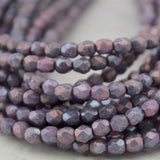 LUSTER OPAQUE AMETHYST 3mm Faceted Round Czech Glass Beads / Qty 50 Light Purple Lavender /Firepolished Small