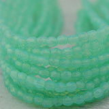 MILKY PERIDOT Czech Glass Round Beads 3mm /Faceted Round Qty 50 /Luster Seafoam Milky Aqua Firepolished Small