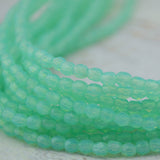 MILKY PERIDOT Czech Glass Round Beads 3mm /Faceted Round Qty 50 /Luster Seafoam Milky Aqua Firepolished Small