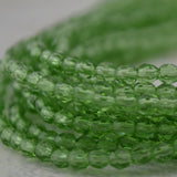 PRAIRIE GREEN 3mm Faceted Round Czech Glass Beads Qty 50 Transparent Green /Firepolished Small Fire Polished Beads