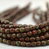 OPAQUE RED PICASSO 3mm Faceted Round Czech Glass Beads Qty 50 / Fire Polished Small Bead /Firepolished Gorgeous Earthy Red