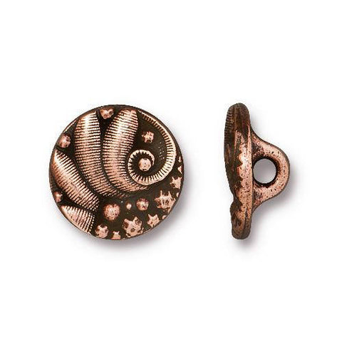 CZECH ROUND BUTTONS, Tierracast Antique Copper, Small 12mm, Qty 4 to 20, Jewelry Findings 1/2" Bracelet Clasps, Leaves Swirl Button