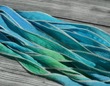 SPLASH Hand Dyed Silk Ribbons, Silk Strings, Watercolor Blues Green Yellows, Jewelry or Craft Ribbon, Stringing Supplies