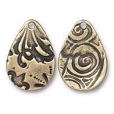 Large FLORA Teardrop Charms, Tierracast Qty 4 Antique Brass, 19.7mm, Dulce Vida Double Sided Pendants Bronze Floral, Valentines Day Jewelry