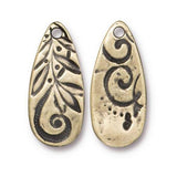 JARDIN Teardrop Charms, Tierracast Qty 4 Antique Brass, 22.5mm, Dulce Vida Double Sided Pendants Bronze Floral, Valentines Day Jewelry