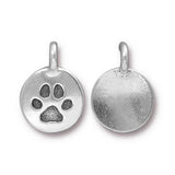 TierraCast Paw Charms, Paw Print Charms, Antique SILVER, Qty 4 to 20 Dog or Puppy Charm, Yoga Meditaton Wrap Bracelet Charms, 16mm