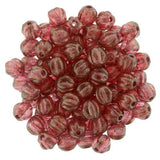 Czech Glass Melon Beads, HALO CARDINAL Melons, RED Carved Melon Beads 5mm, Full Strand 50 Beads, Halo Finish Gold Dusted