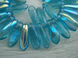 Czech Glass Briolettes, Dagger Beads Teal AB Qty 100 Czech Glass Beads 10 X 3 mm Top Drilled